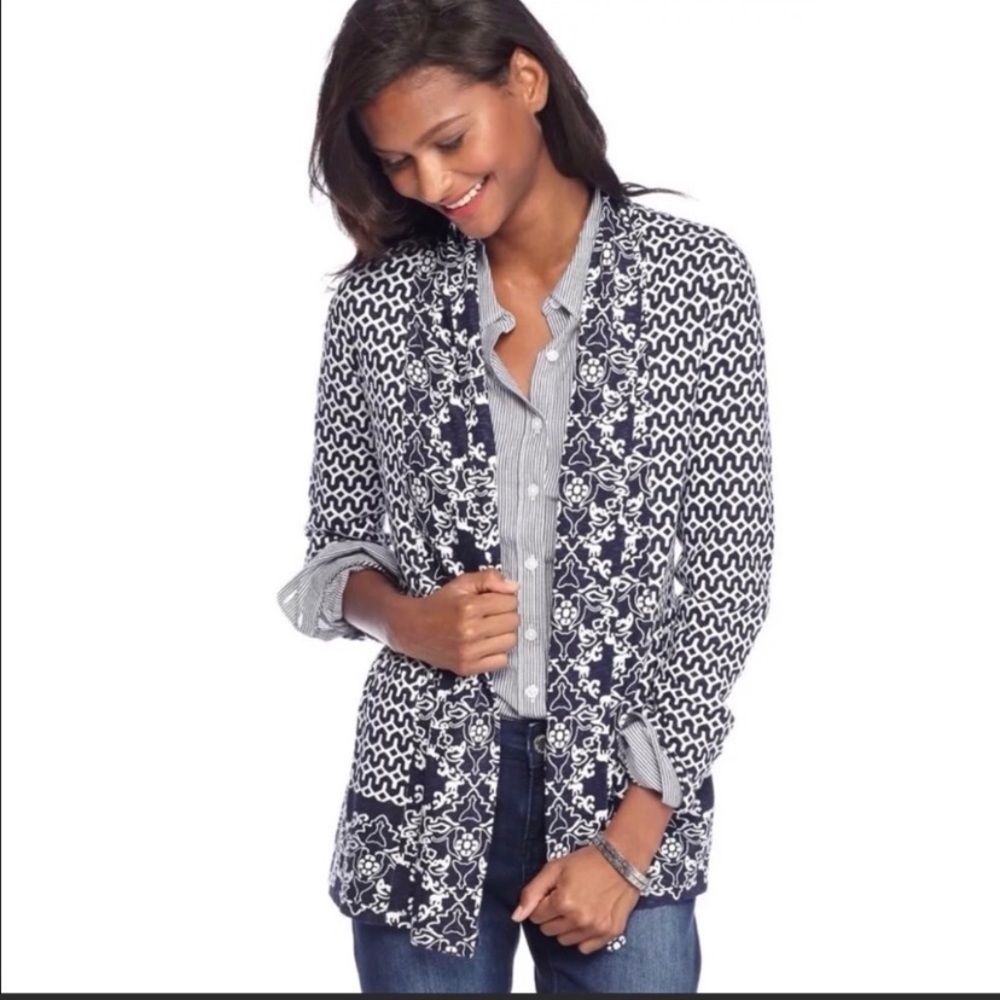 Crown & Ivy Navy Geometric Cardigan, Small, EUC